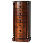 Grande boîte de rangement à bijoux en bois, organisateur avec 8 tiroirs, 2 portes et 16 crochets – MDF Noyer