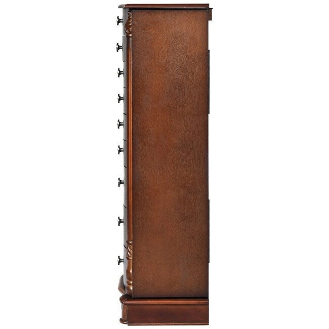 Grande boîte de rangement à bijoux en bois, organisateur avec 8 tiroirs, 2 portes et 16 crochets – MDF Noyer