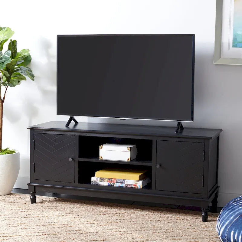 Meuble TV/multimédia 2 portes 2 étagères avec rangement – 47x16x20 po, 4 options de couleur