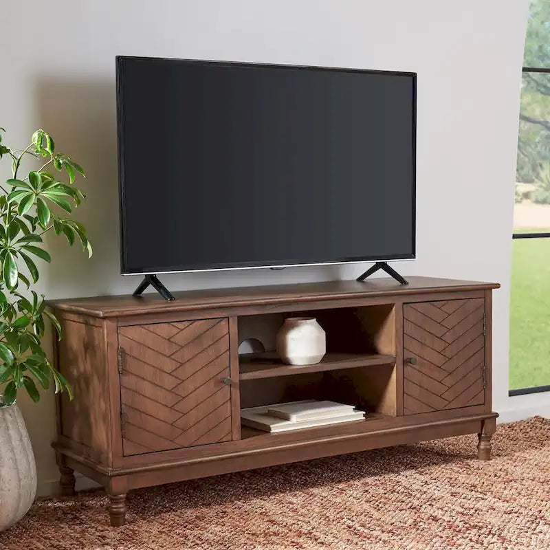 Meuble TV/multimédia 2 portes 2 étagères avec rangement – 47x16x20 po, 4 options de couleur