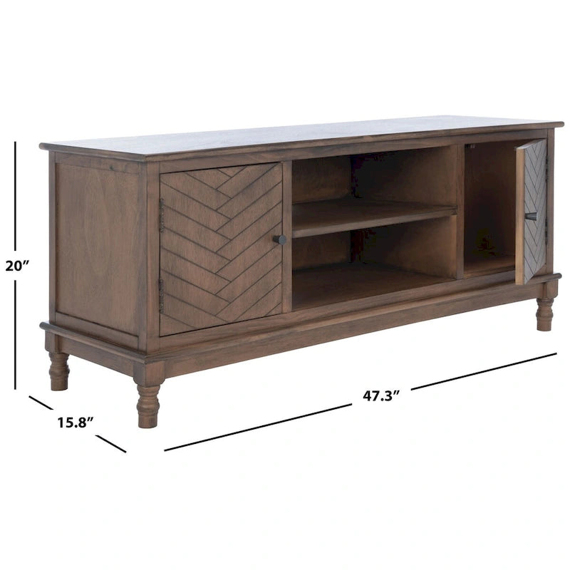 Meuble TV/multimédia 2 portes 2 étagères avec rangement – 47x16x20 po, 4 options de couleur