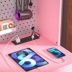 Coiffeuse avec panneau perforé et huche, table de maquillage de chambre à coucher avec station de charge et lumière LED - S/O
