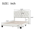 Lit plateforme tapissé avec tête de lit capitonnée incurvée en losange – Lin de polyester, Double/Queen/King