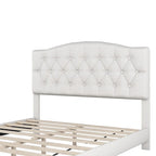 Lit plateforme tapissé avec tête de lit capitonnée incurvée en losange – Lin de polyester, Double/Queen/King