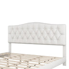 Lit plateforme tapissé avec tête de lit capitonnée incurvée en losange – Lin de polyester, Double/Queen/King