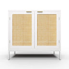 Buffet bahut en bois blanc et rotin avec étagère réglable – 80 x 35 x 75,5 cm