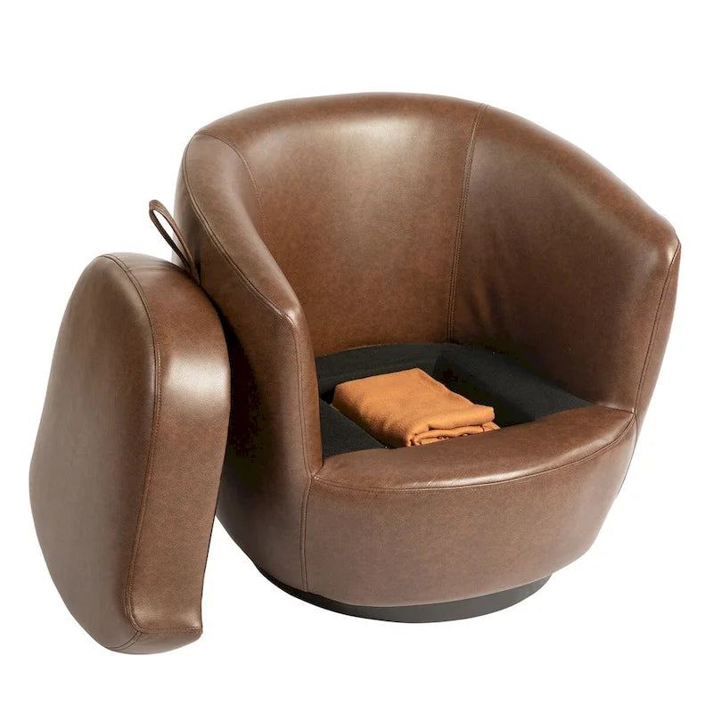 Fauteuil pivotant avec rangement intégré – Marron/Rouge/Noir, Fauteuil de salon rembourré