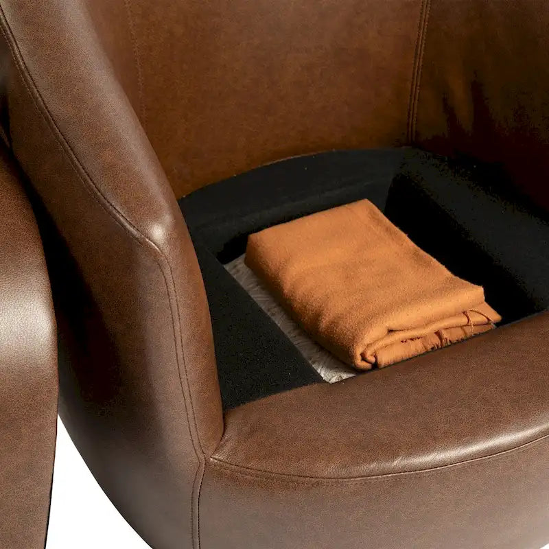 Fauteuil pivotant avec rangement intégré – Marron/Rouge/Noir, Fauteuil de salon rembourré