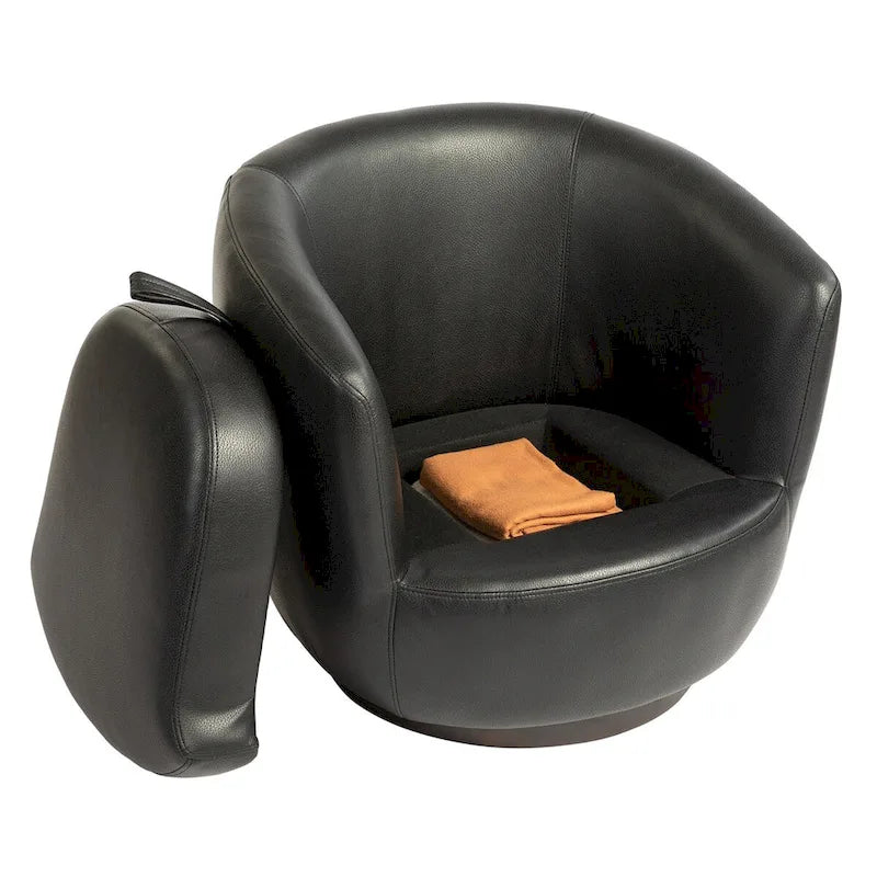 Fauteuil pivotant avec rangement intégré – Marron/Rouge/Noir, Fauteuil de salon rembourré