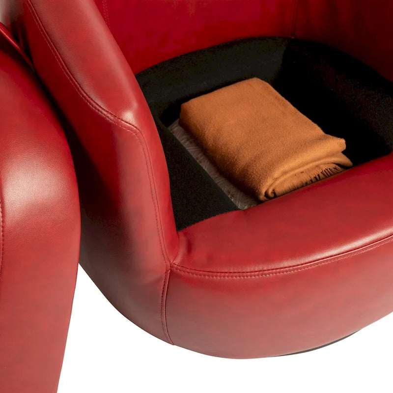 Fauteuil pivotant avec rangement intégré – Marron/Rouge/Noir, Fauteuil de salon rembourré