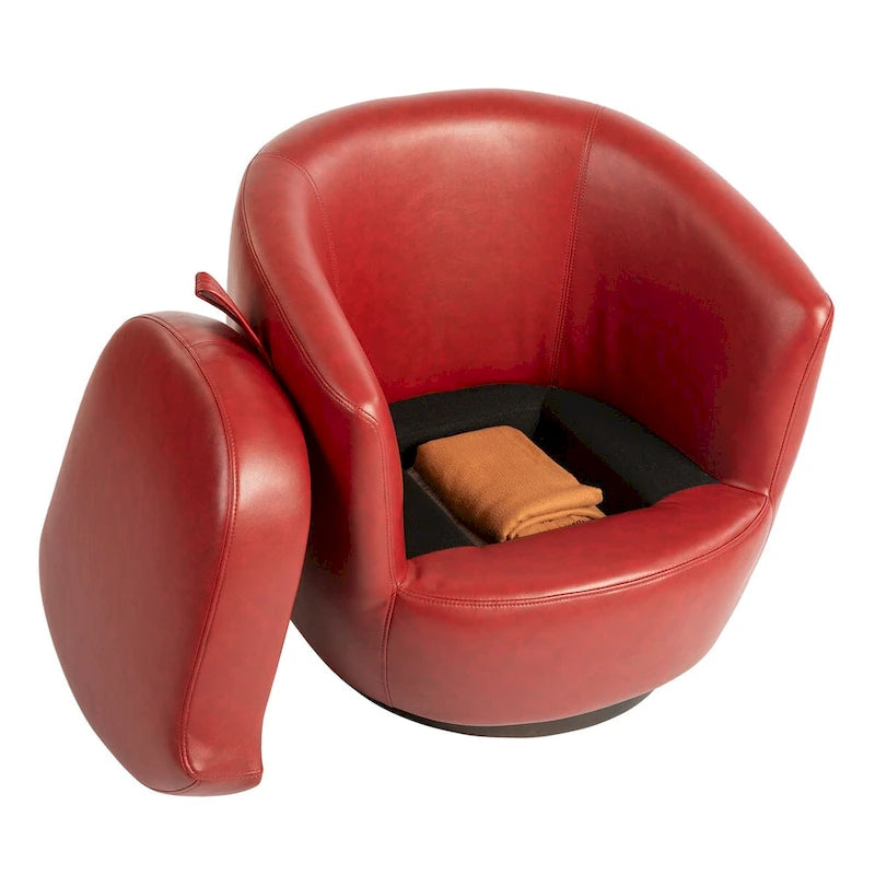 Fauteuil pivotant avec rangement intégré – Marron/Rouge/Noir, Fauteuil de salon rembourré
