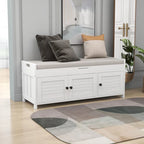 Banc de rangement avec 3 portes persiennes, banc à chaussures avec coussin amovible et espace de rangement caché