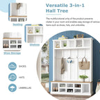 Arbre d'entrée moderne 78H avec banquette de rangement large, meuble à chaussures d'entrée avec 13 compartiments, élégant porte-manteau avec 6 crochets
