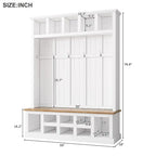Arbre d'entrée moderne 78H avec banquette de rangement large, meuble à chaussures d'entrée avec 13 compartiments, élégant porte-manteau avec 6 crochets