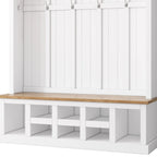 Arbre d'entrée moderne 78H avec banquette de rangement large, meuble à chaussures d'entrée avec 13 compartiments, élégant porte-manteau avec 6 crochets