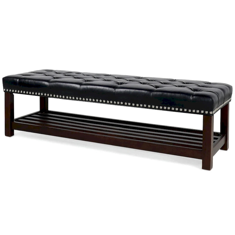 Banc rembourré à piètement en bois pour chambre à coucher ou entrée