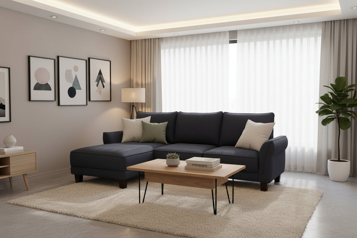 Belle Black Sherpa Sectional Sofa with Left-facing Chaise - 96W x 59D x 34.5H