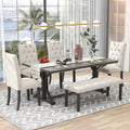 Ensemble de salle à manger de ferme 6 pièces avec table rectangulaire en bois de 183 cm – Gris/Expresso/Noyer