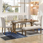 Ensemble de salle à manger de ferme 6 pièces avec table rectangulaire en bois de 183 cm – Gris/Expresso/Noyer
