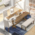 Ensemble de salle à manger de ferme 6 pièces avec table rectangulaire en bois de 183 cm – Gris/Expresso/Noyer