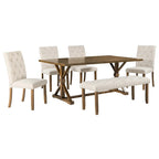 Ensemble de salle à manger de ferme 6 pièces avec table rectangulaire en bois de 183 cm – Gris/Expresso/Noyer