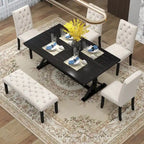 Ensemble de salle à manger de ferme 6 pièces avec table rectangulaire en bois de 183 cm – Gris/Expresso/Noyer