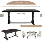 Ensemble de salle à manger de ferme 6 pièces avec table rectangulaire en bois de 183 cm – Gris/Expresso/Noyer