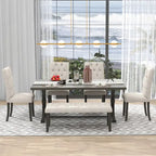 Ensemble de salle à manger de ferme 6 pièces avec table rectangulaire en bois de 183 cm – Gris/Expresso/Noyer