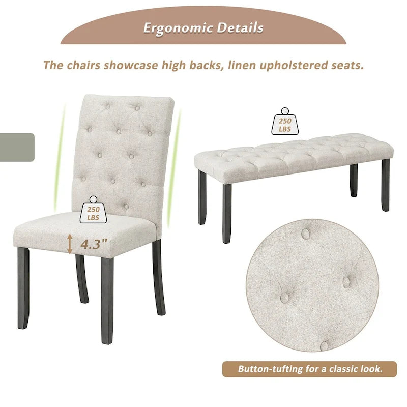Ensemble de salle à manger de ferme 6 pièces avec table rectangulaire en bois de 183 cm – Gris/Expresso/Noyer