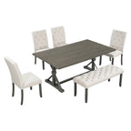 Ensemble de salle à manger de ferme 6 pièces avec table rectangulaire en bois de 183 cm – Gris/Expresso/Noyer