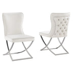Lot de 2 chaises de salle à manger capitonnées en velours – Pieds en métal doré/argenté, revêtement beige/gris