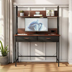 Computer Desk Writing Table w/ Power Outlets, Drawers and Storage Shelf, Workstation for Home Office