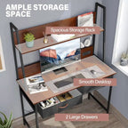 Bureau d'ordinateur avec prises de courant, tiroirs et étagère de rangement, poste de travail pour bureau à domicile
