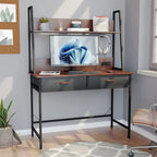 Bureau d'ordinateur avec prises de courant, tiroirs et étagère de rangement, poste de travail pour bureau à domicile