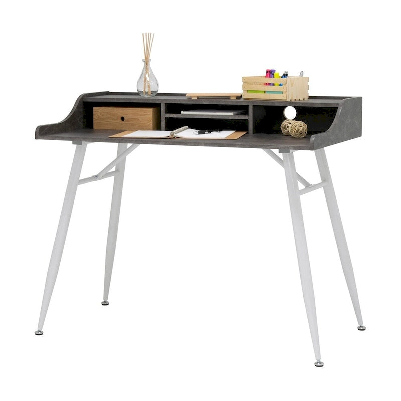 Bureau de secrétaire moderne de 45 pouces avec rangement – Finition Frêne/Ciment, Bureau à domicile