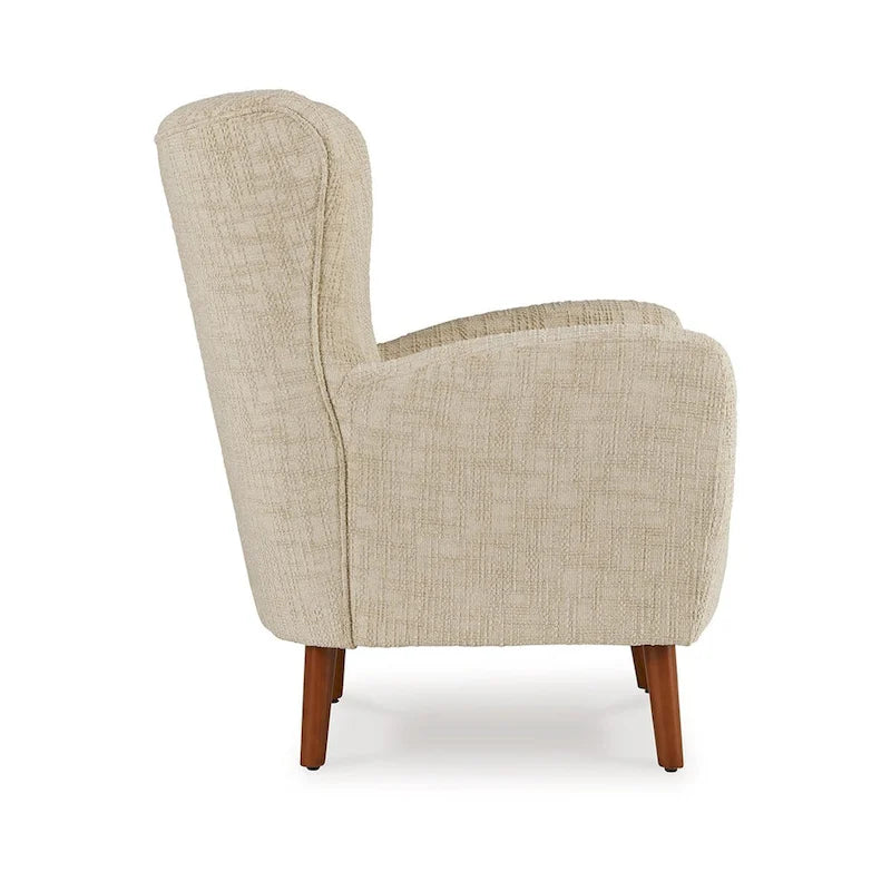 Fauteuil d'appoint en polyester beige avec coussins moelleux et pieds en bois – 29.88x30x37.75 po