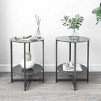 Lot de 2, table d'appoint en verre trempé, table basse ronde pour chambre à coucher, salon, bureau