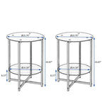 Lot de 2, table d'appoint en verre trempé, table basse ronde pour chambre à coucher, salon, bureau