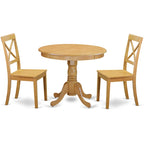 East West Furniture – Ensemble de 3 pièces de salle à manger moderne – Une table de cuisine ronde avec piédestal et 2 chaises de salle à manger, chêne