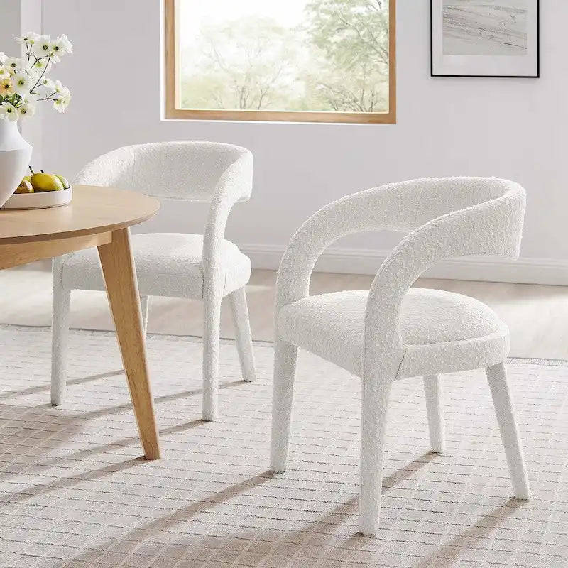 Ensemble de 2 chaises de salle à manger rembourrées en tissu bouclé – Noir/Ivoire/Taupe, chaise de salle à manger moderne