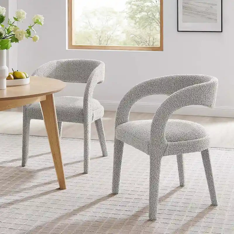Ensemble de 2 chaises de salle à manger rembourrées en tissu bouclé – Noir/Ivoire/Taupe, chaise de salle à manger moderne