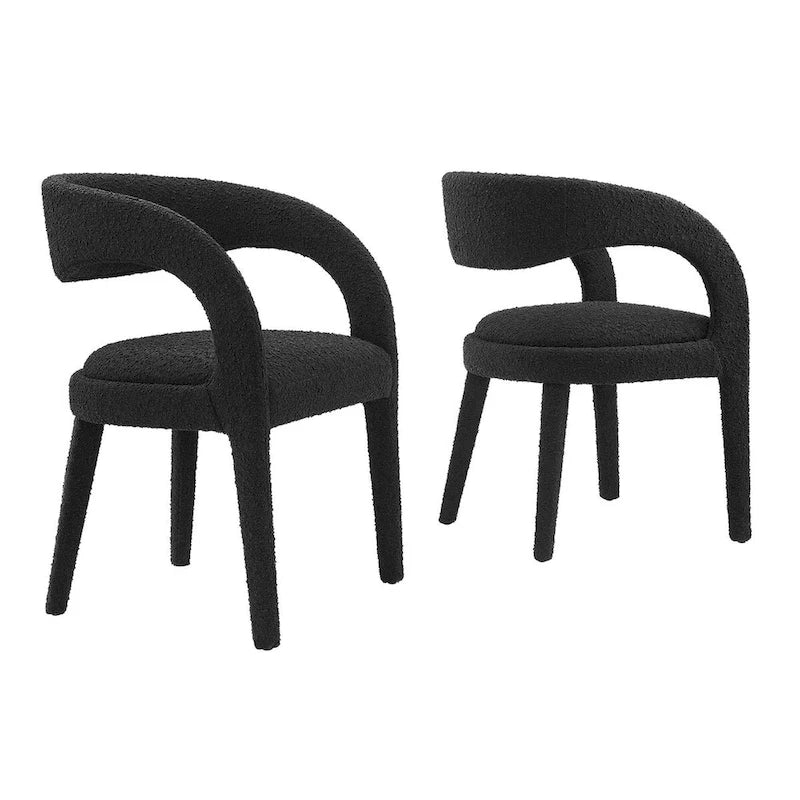 Ensemble de 2 chaises de salle à manger rembourrées en tissu bouclé – Noir/Ivoire/Taupe, chaise de salle à manger moderne