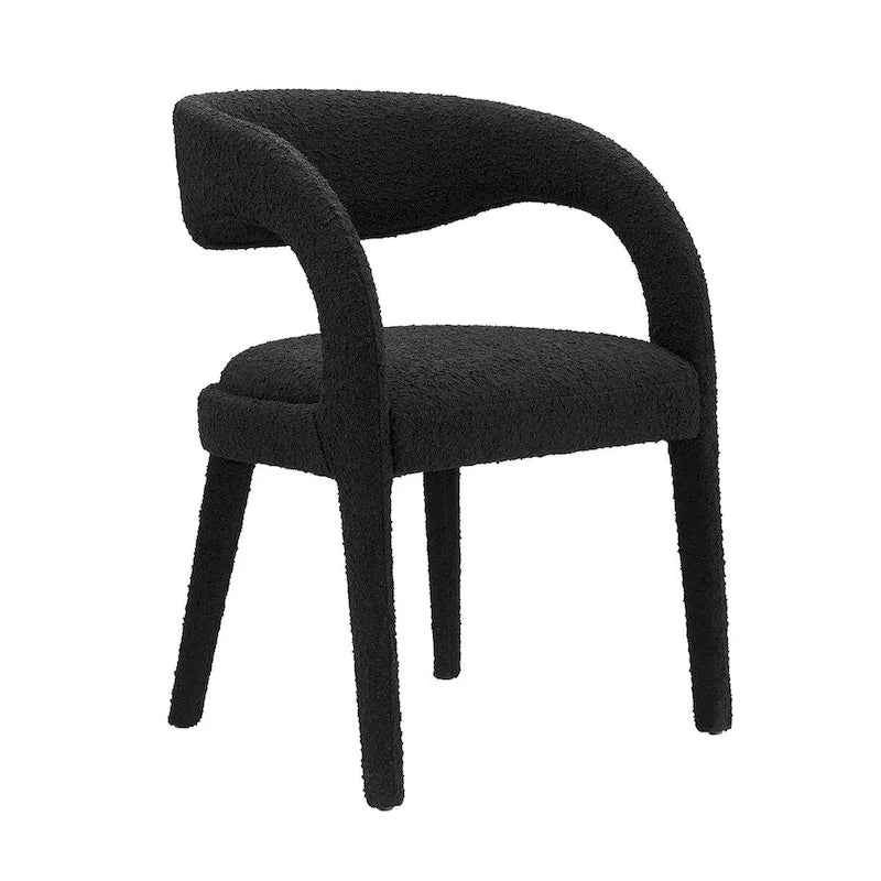 Ensemble de 2 chaises de salle à manger rembourrées en tissu bouclé – Noir/Ivoire/Taupe, chaise de salle à manger moderne
