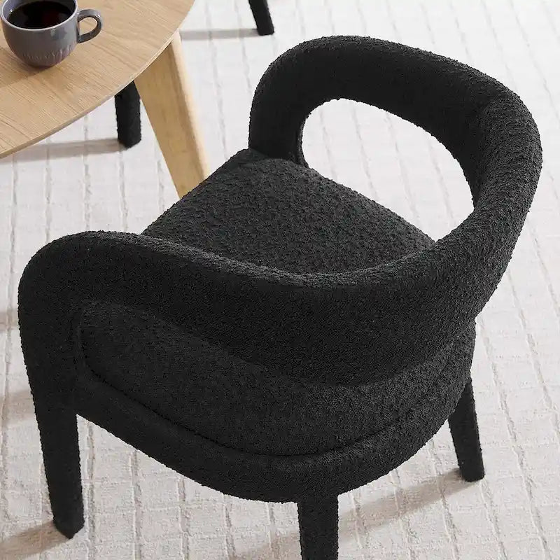 Ensemble de 2 chaises de salle à manger rembourrées en tissu bouclé – Noir/Ivoire/Taupe, chaise de salle à manger moderne