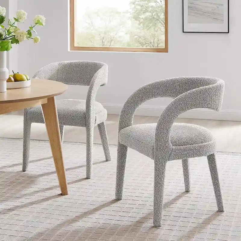 Ensemble de 2 chaises de salle à manger rembourrées en tissu bouclé – Noir/Ivoire/Taupe, chaise de salle à manger moderne