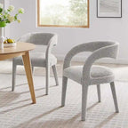 Ensemble de 2 chaises de salle à manger rembourrées en tissu bouclé – Noir/Ivoire/Taupe, chaise de salle à manger moderne