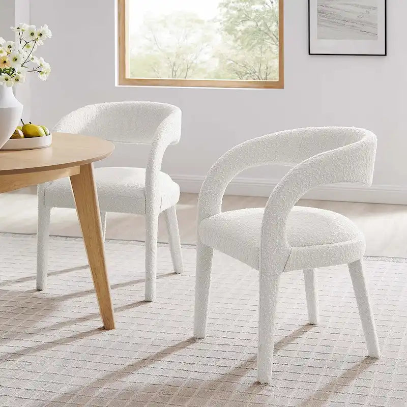 Ensemble de 2 chaises de salle à manger rembourrées en tissu bouclé – Noir/Ivoire/Taupe, chaise de salle à manger moderne