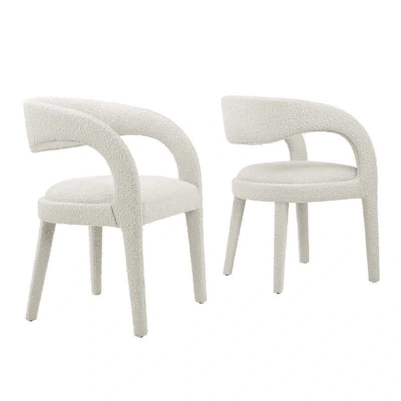 Ensemble de 2 chaises de salle à manger rembourrées en tissu bouclé – Noir/Ivoire/Taupe, chaise de salle à manger moderne