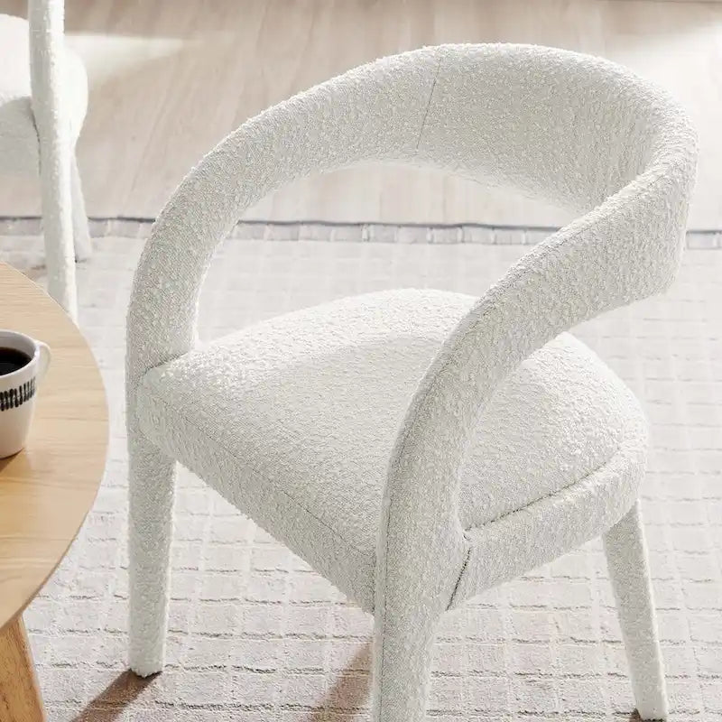 Ensemble de 2 chaises de salle à manger rembourrées en tissu bouclé – Noir/Ivoire/Taupe, chaise de salle à manger moderne