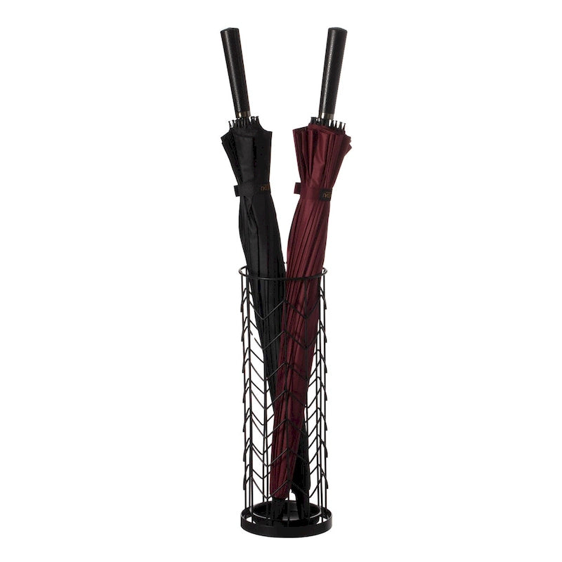 Porte-parapluie rond noir à design horizontal pour l'intérieur et l'extérieur avec bac de récupération d'eau
